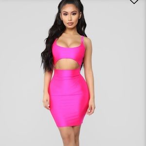 Neon pink fashion nova “Cut to the Chase” dress